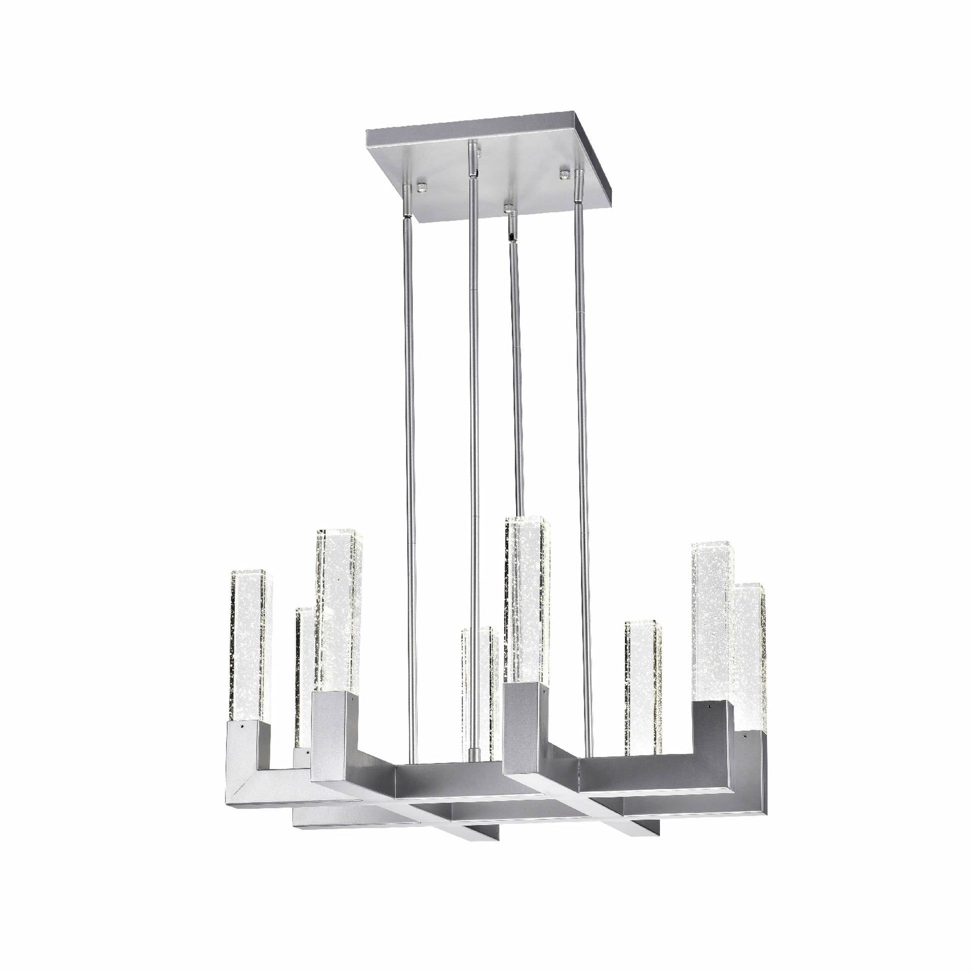 8 Light Square Crystal Dianyi LED Chandelier // Silver