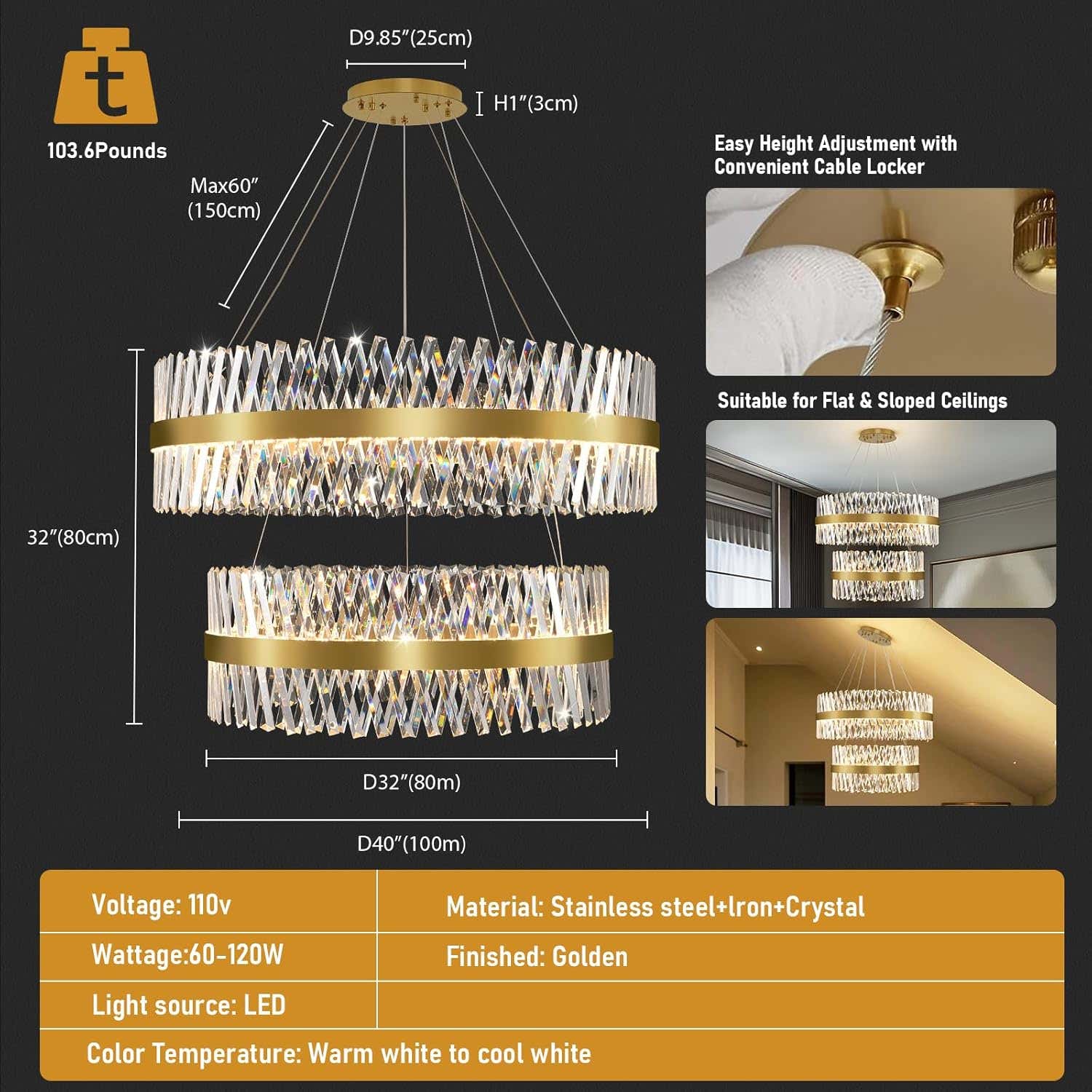 MDEGLYO Modern Crystal Chandelier