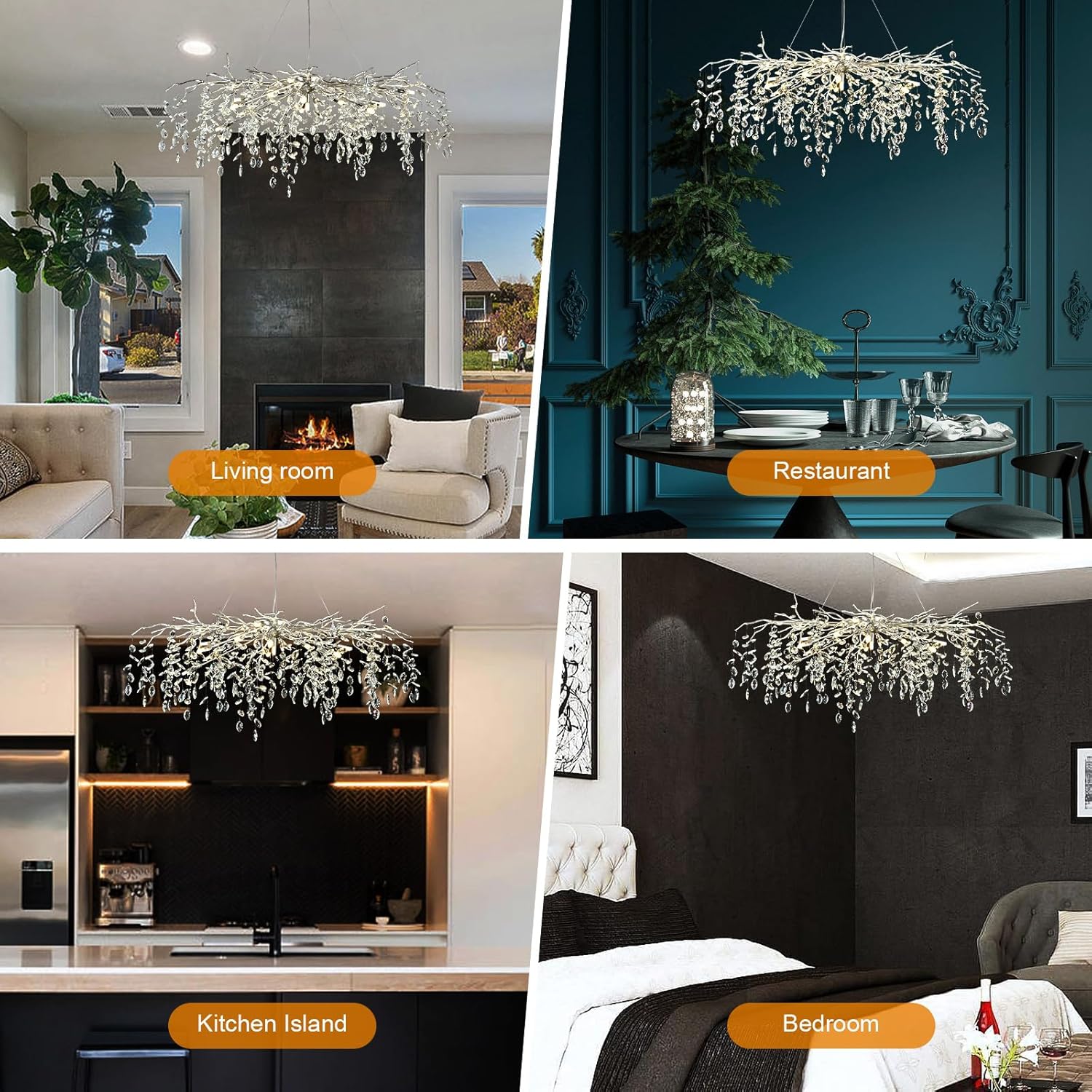 Sliver Tree Branch Rectangular Chandelier - Fast Delivery-1-Luxehomezone