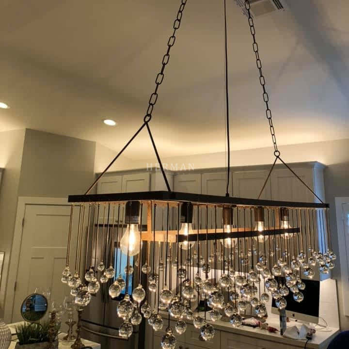 Aubrey Crystal Ball Rectangular Chandelier 47'' 60''
