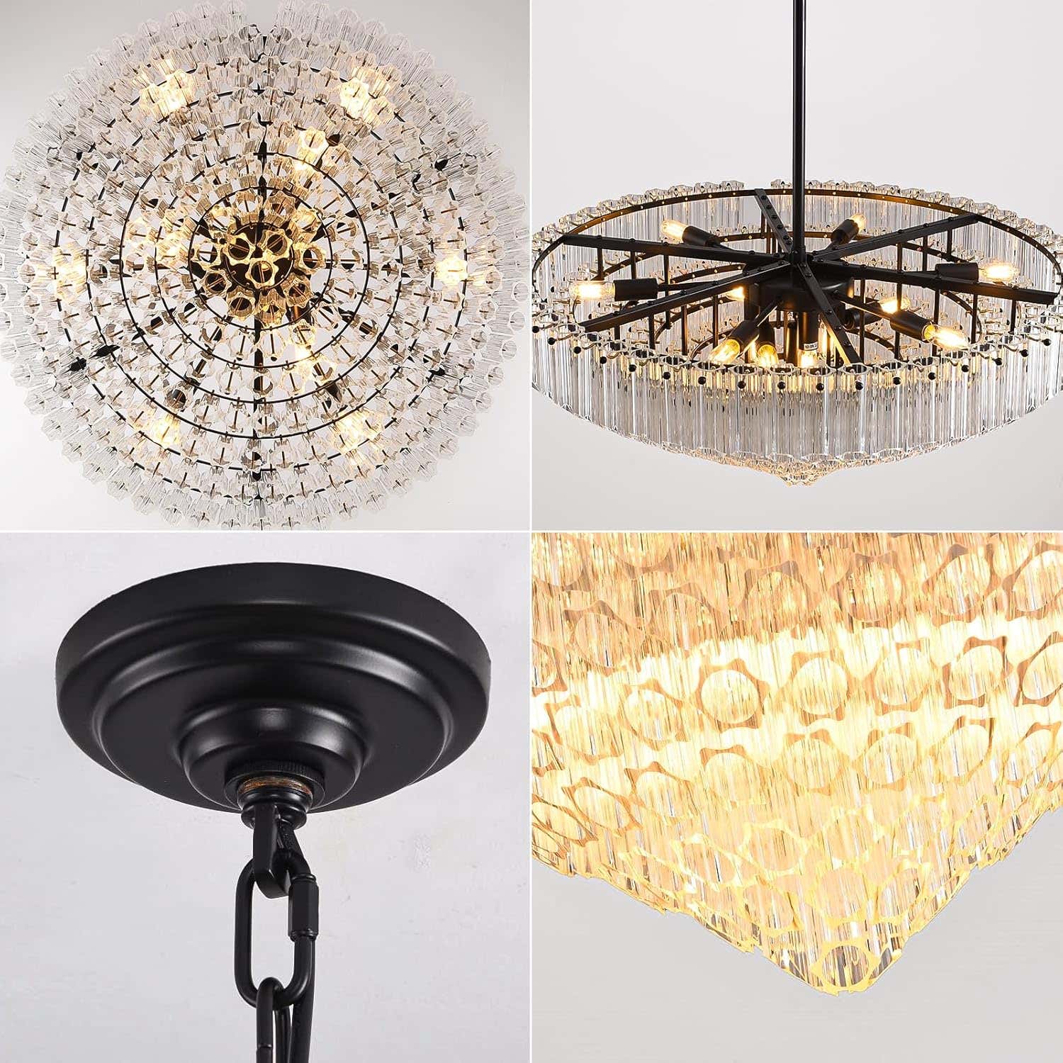 MDEGLYO Modern Amber and Clear Glass Chandelier 14" 32" 43"