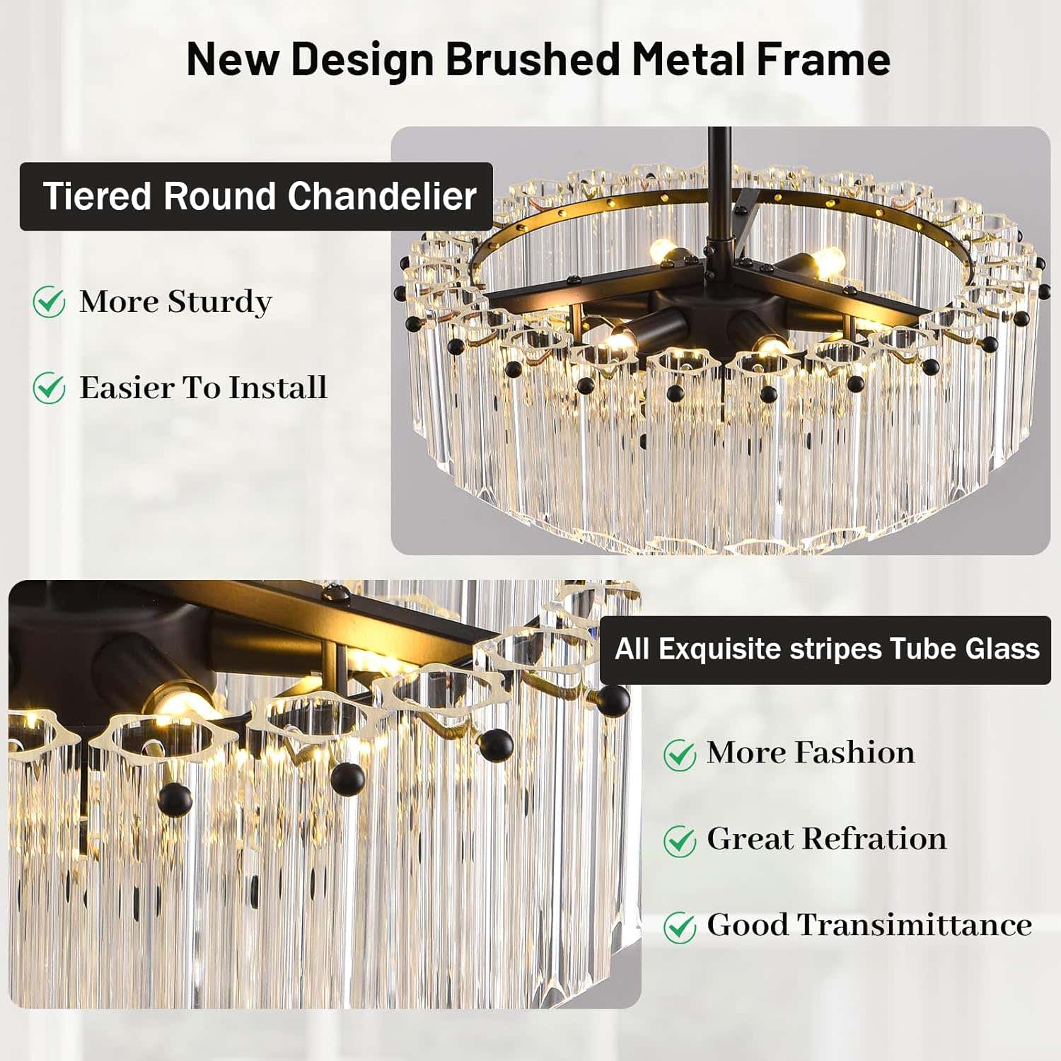 MDEGLYO Modern Amber and Clear Glass Chandelier 14" 32" 43"