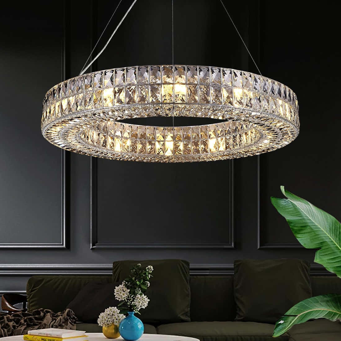 K9 Crystal Round/Rectangular Chandelier 32"