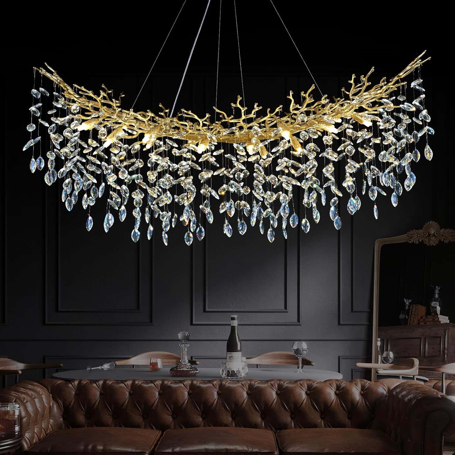 Modern Silver Crystal Glass Tree Branchs Chandelier 55" 72" - Fast Delivery-1-Luxehomezone