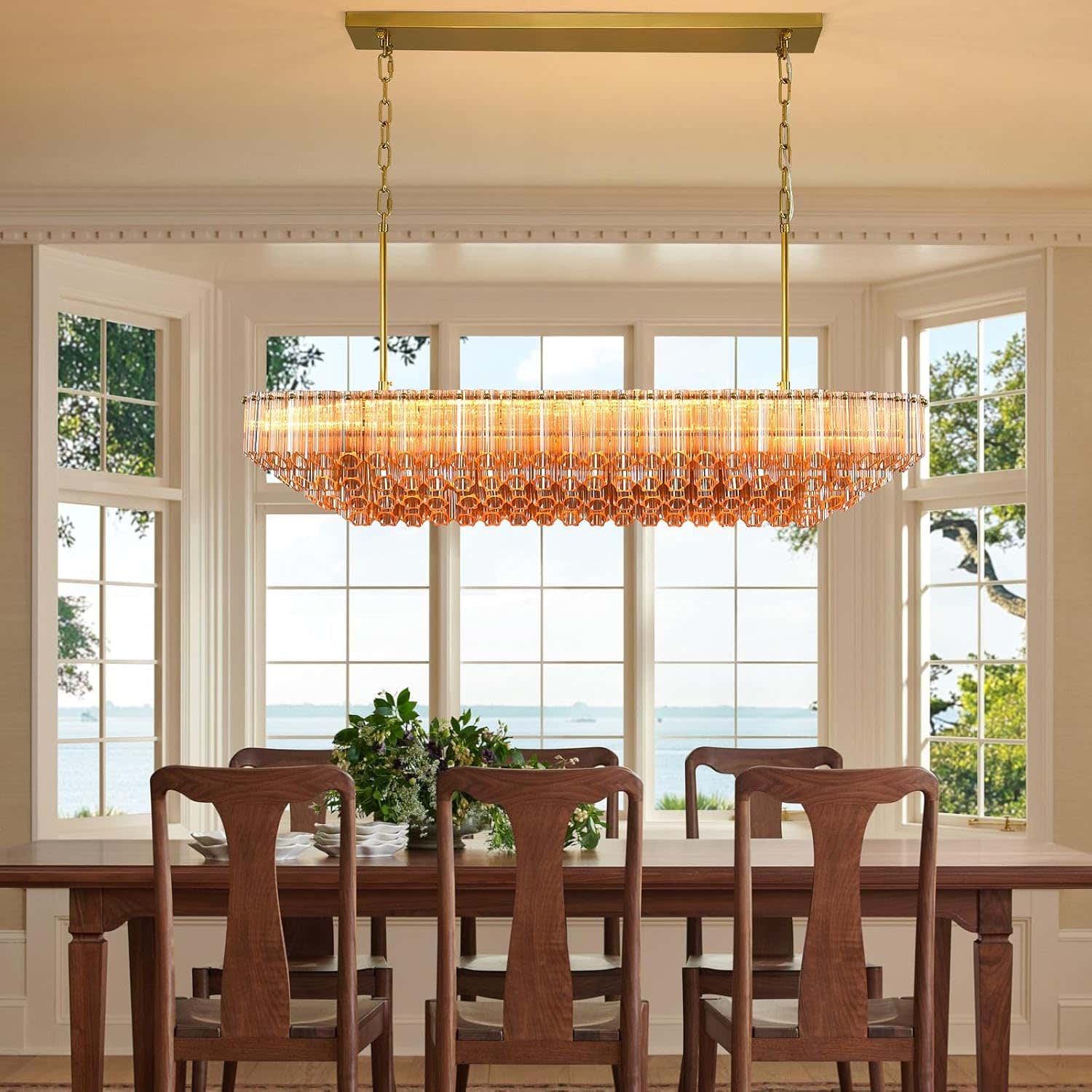 MDEGLYO Modern Amber and Clear Glass Chandelier 14" 32" 43"