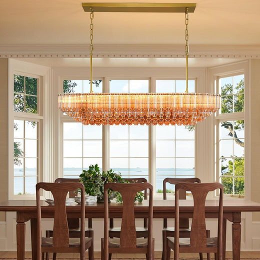 MDEGLYO Modern Amber and Clear Glass Chandelier 14" 32" 43"