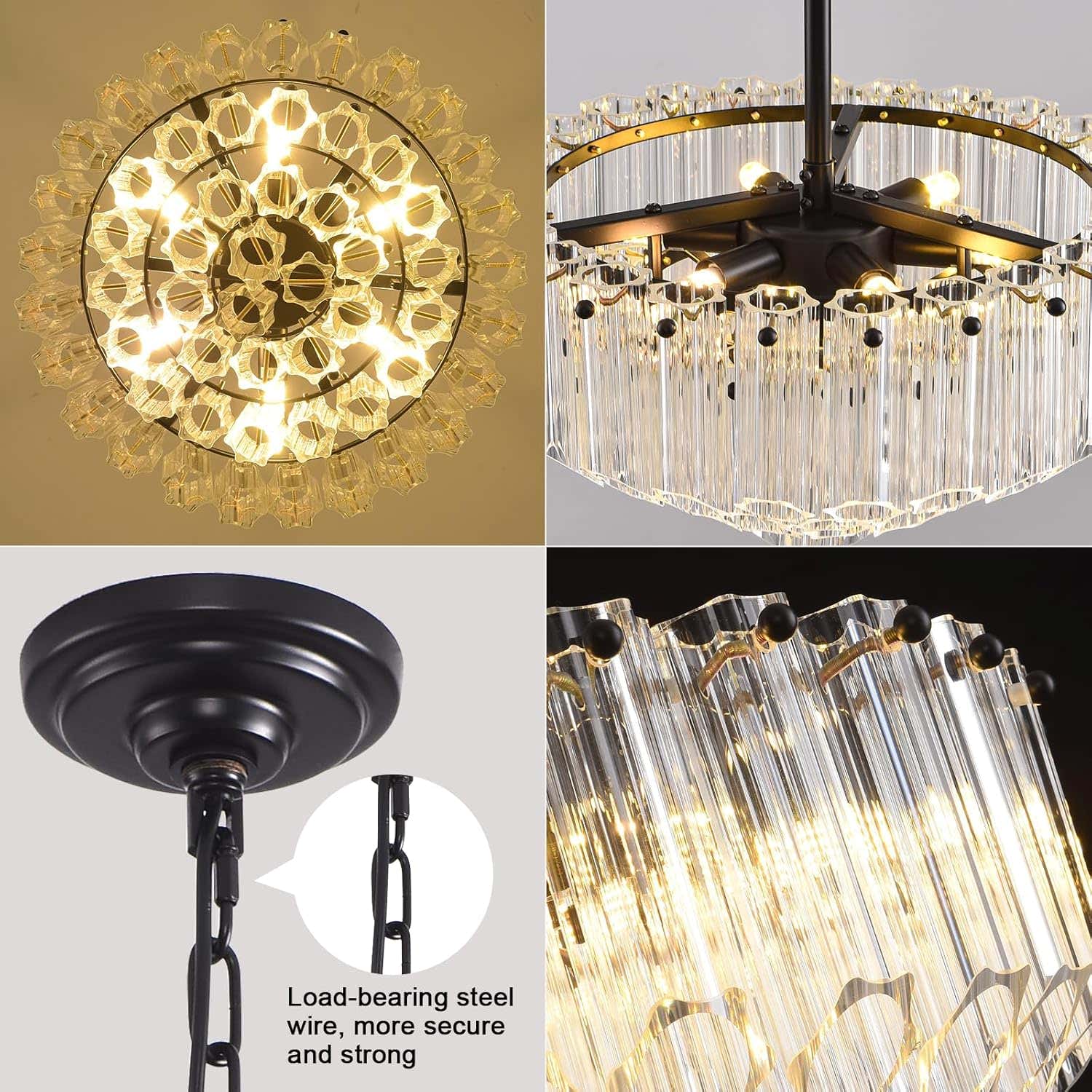 MDEGLYO Modern Amber and Clear Glass Chandelier 14" 32" 43"