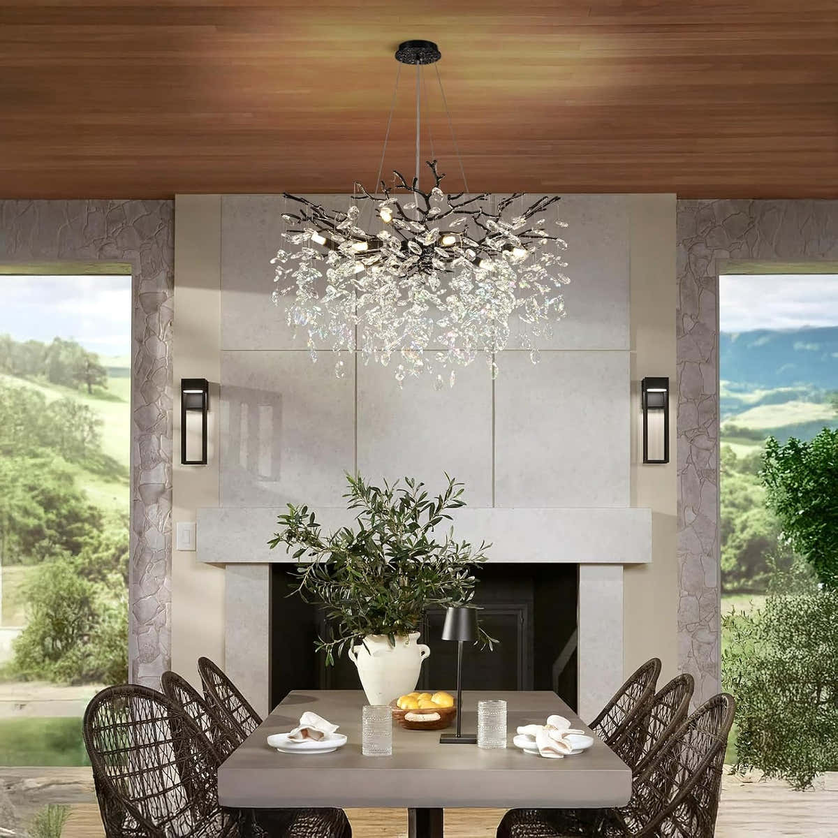 Solara Rectangular Tree Branch Chandelier 30"