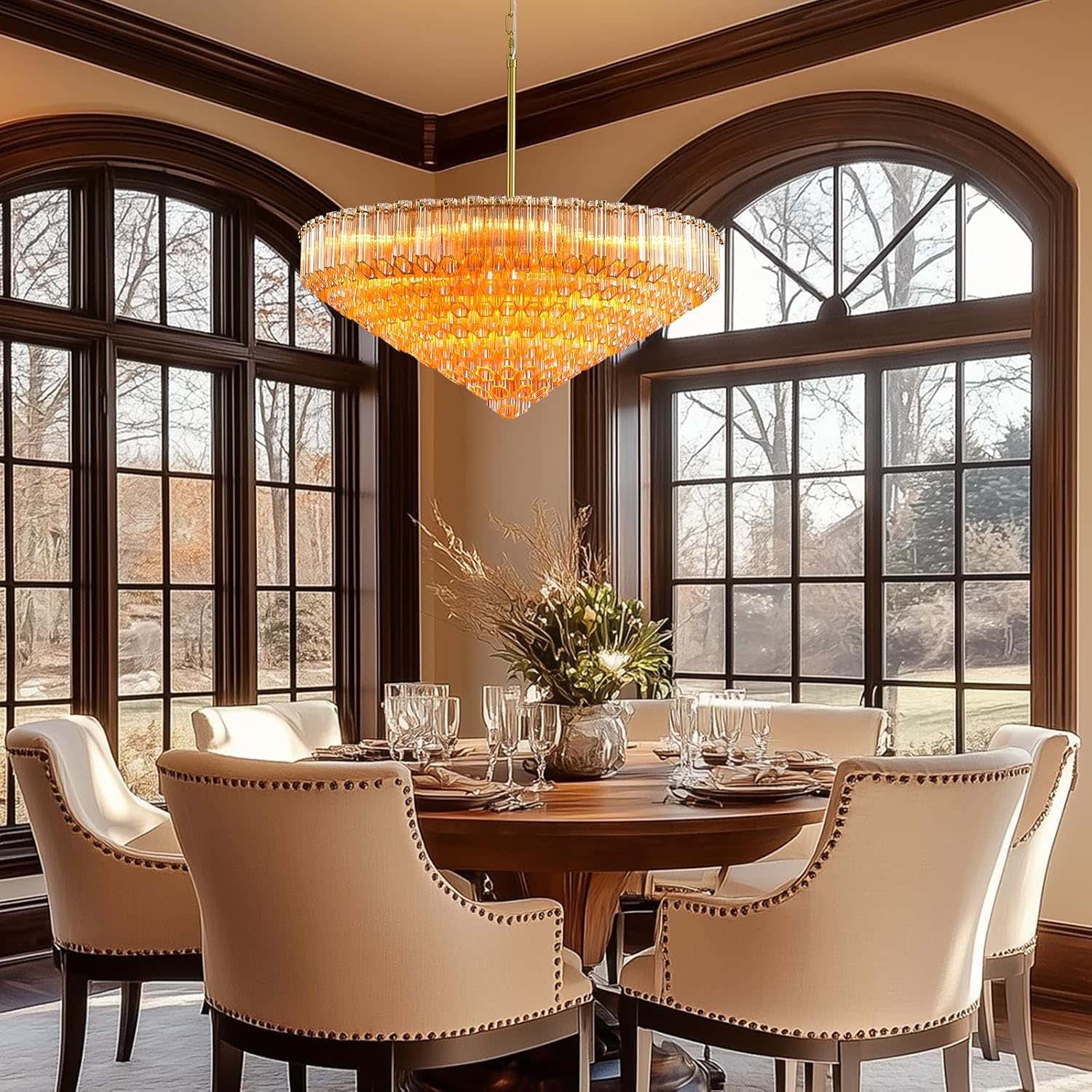 MDEGLYO Modern Amber and Clear Glass Chandelier 14" 32" 43"
