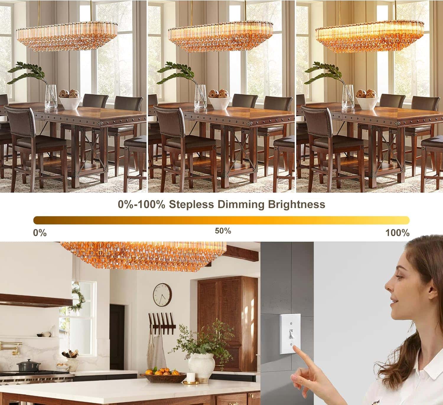 MDEGLYO Modern Amber and Clear Glass Chandelier 14" 32" 43"