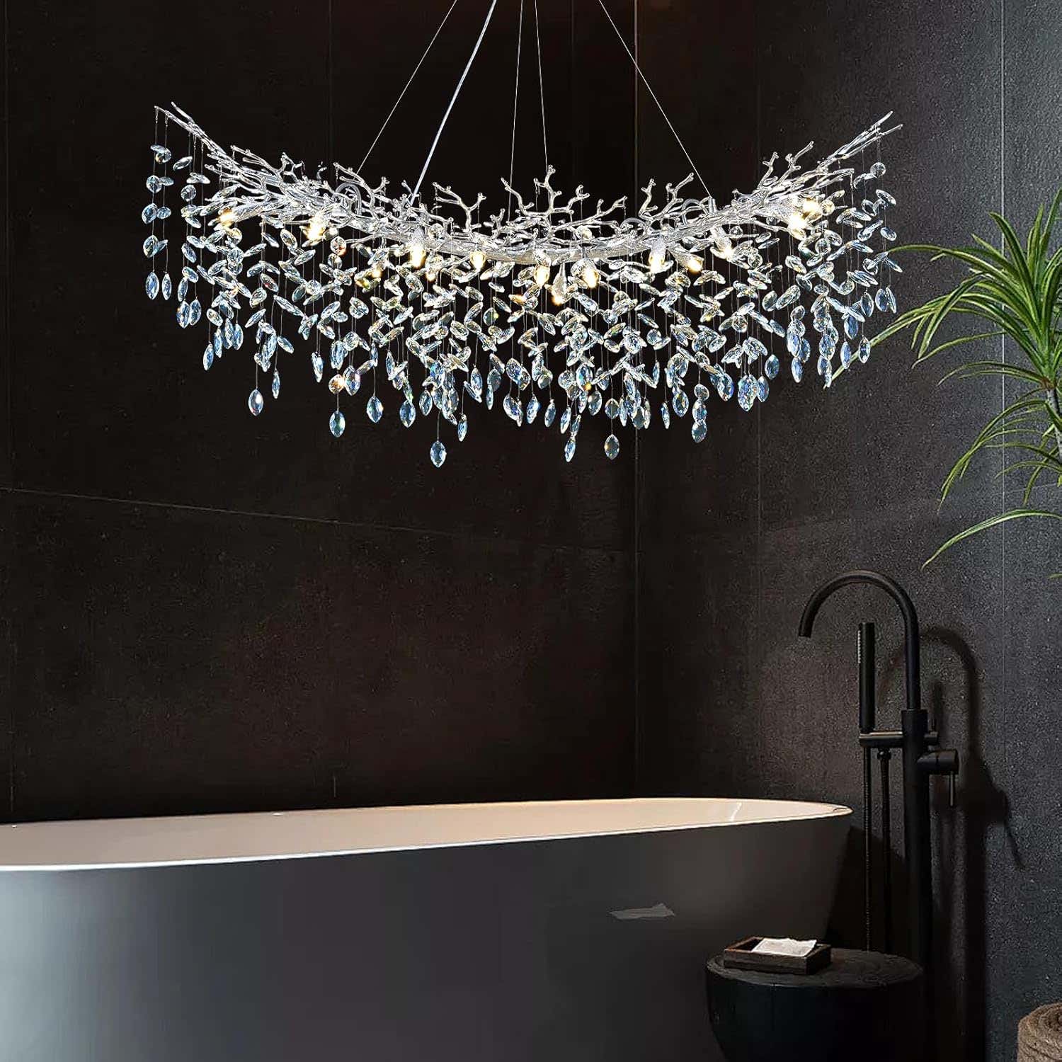 Modern Silver Crystal Glass Tree Branchs Chandelier 55" 72" - Fast Delivery-1-Luxehomezone