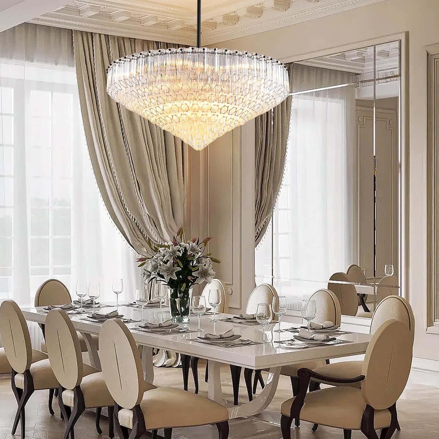 MDEGLYO Modern Amber and Clear Glass Chandelier 14" 32" 43"
