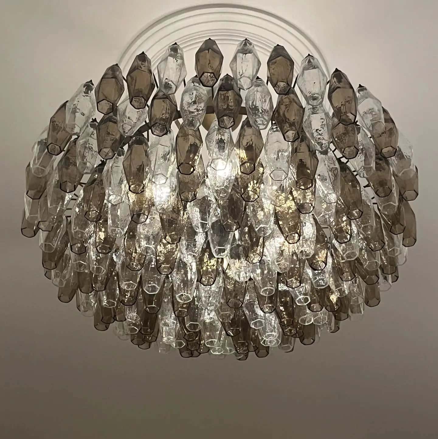 Murano Chandelier – Poliedri – 185 glass – Smoked/Transparent