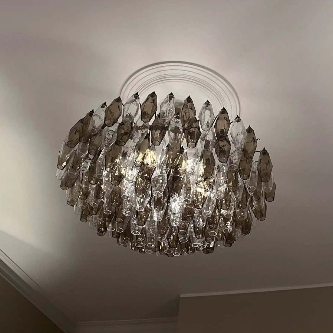 Murano Chandelier – Poliedri – 185 glass – Smoked/Transparent