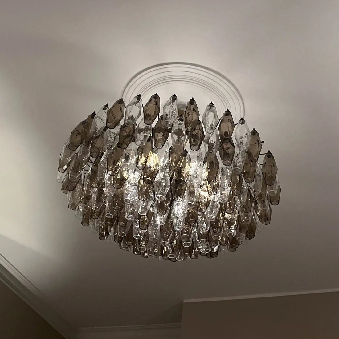 Murano Chandelier – Poliedri – 185 glass – Smoked/Transparent