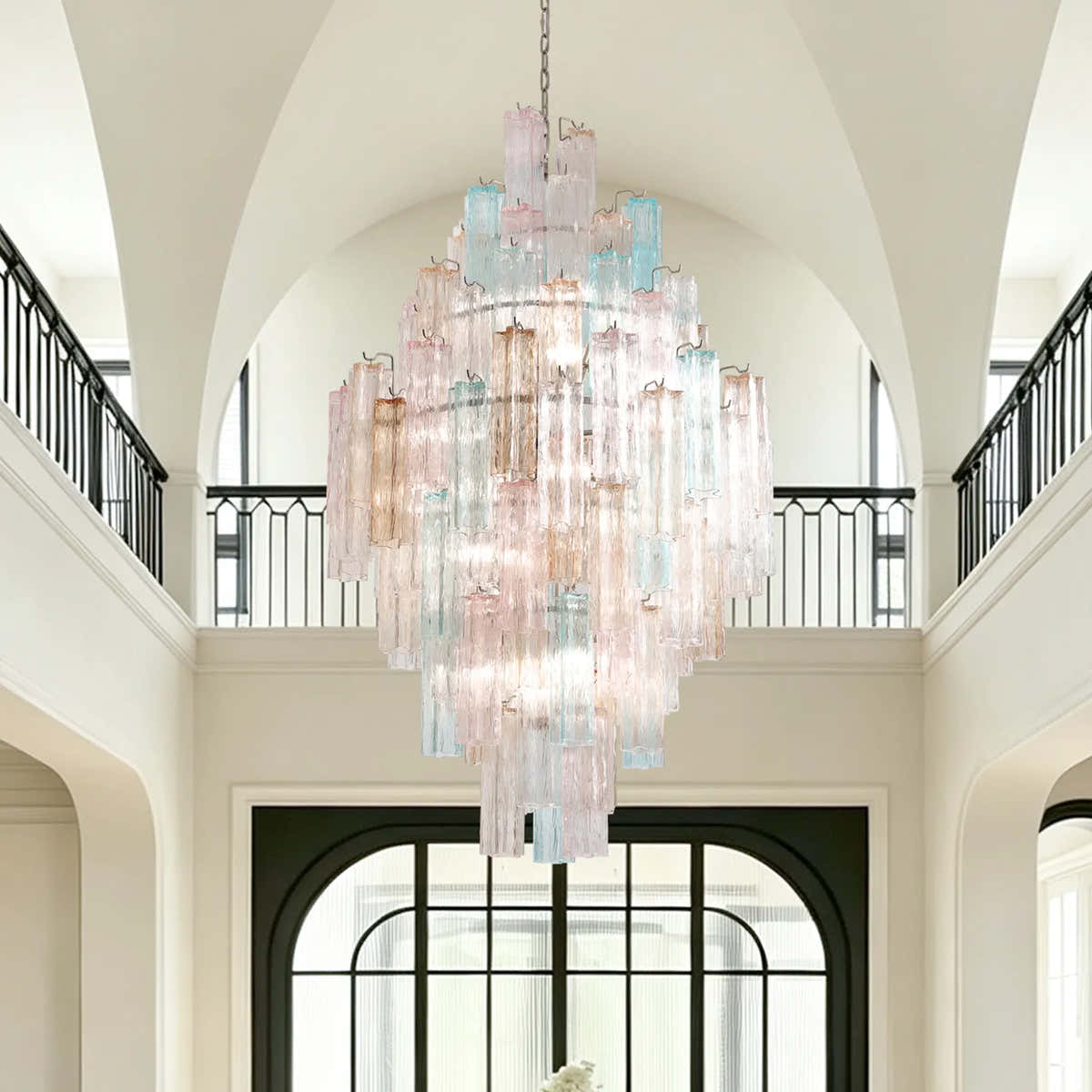 Petalia Murano Glass Diamond Chandelier 54"H - Colorful Glass
