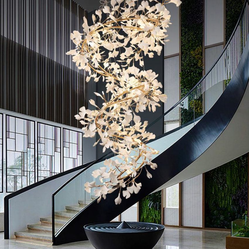 Ceramic Gingko Staircase Branch Chandelier