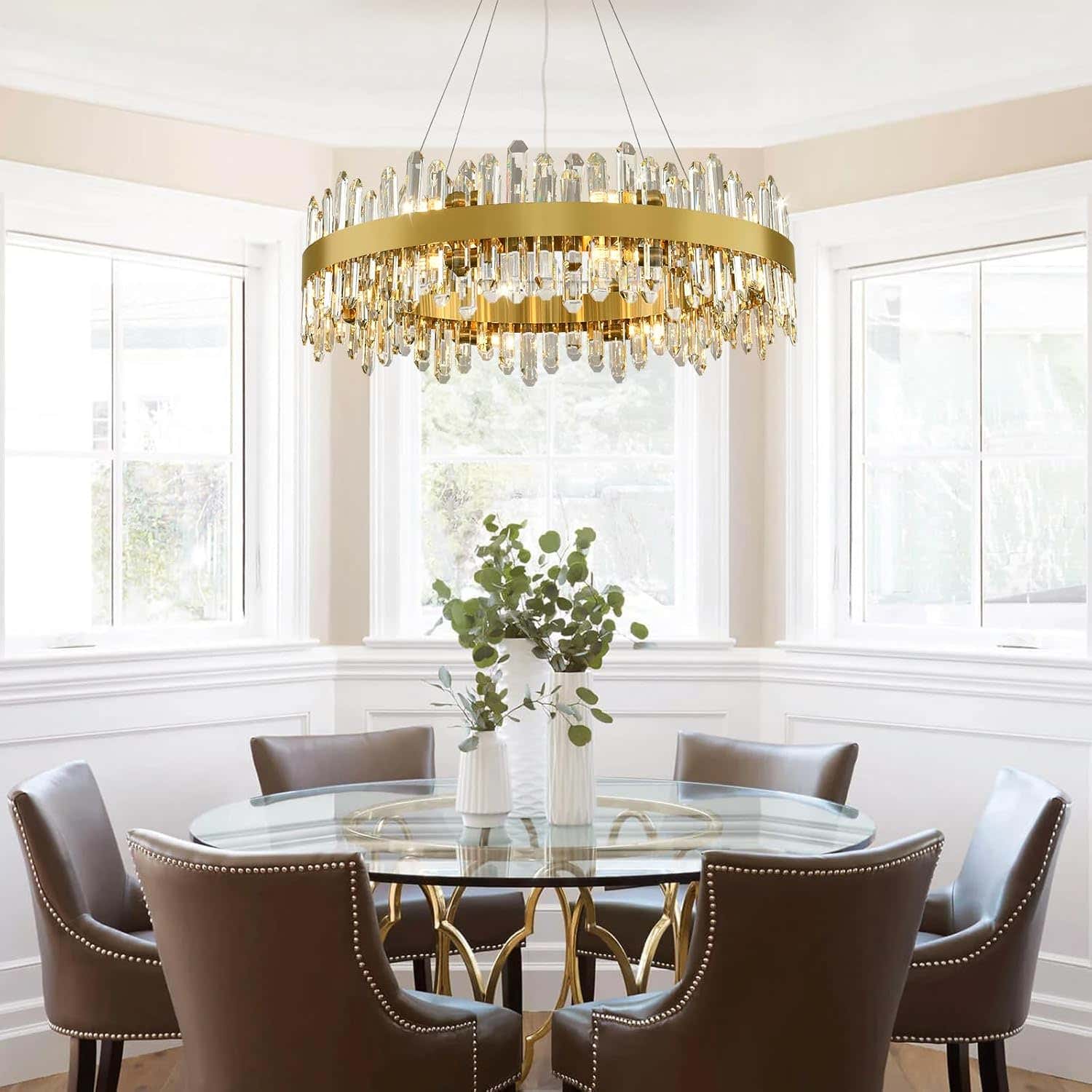 MDEGLYO Modern Crystal Round Chandelier