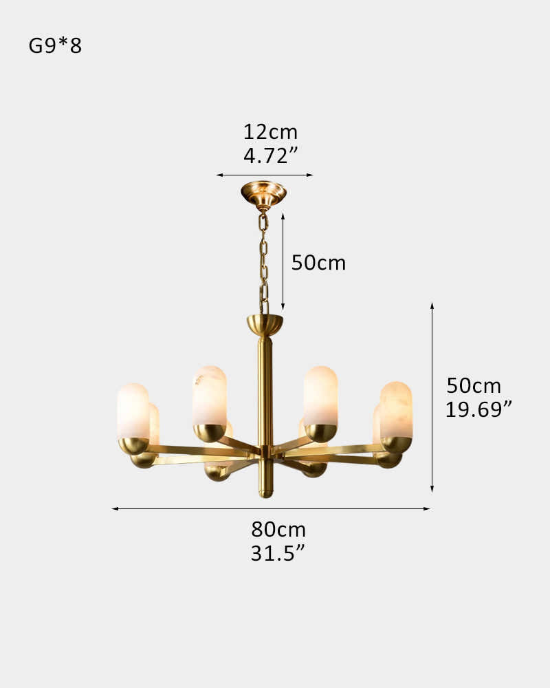 Alabaster Luxury Moonshade Brass Chandelier for dining room