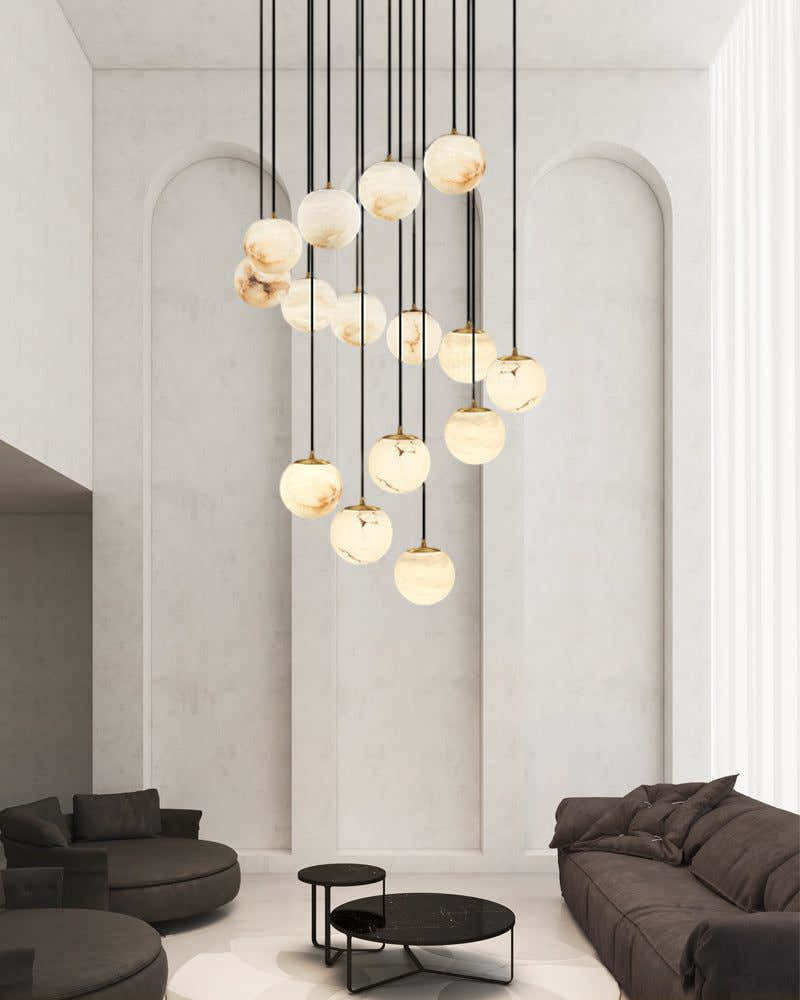 Small Alabaster Cluster Globes Ceiling Pendant Light For High Ceiling