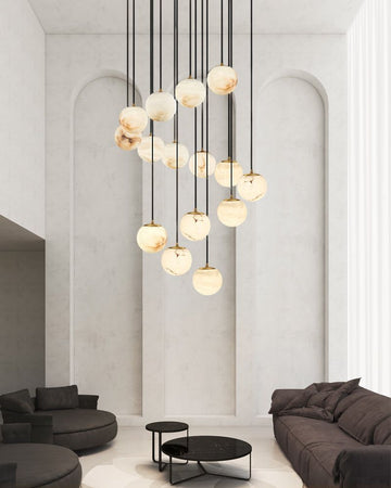 Small Alabaster Cluster Globes Ceiling Pendant Light For High Ceiling