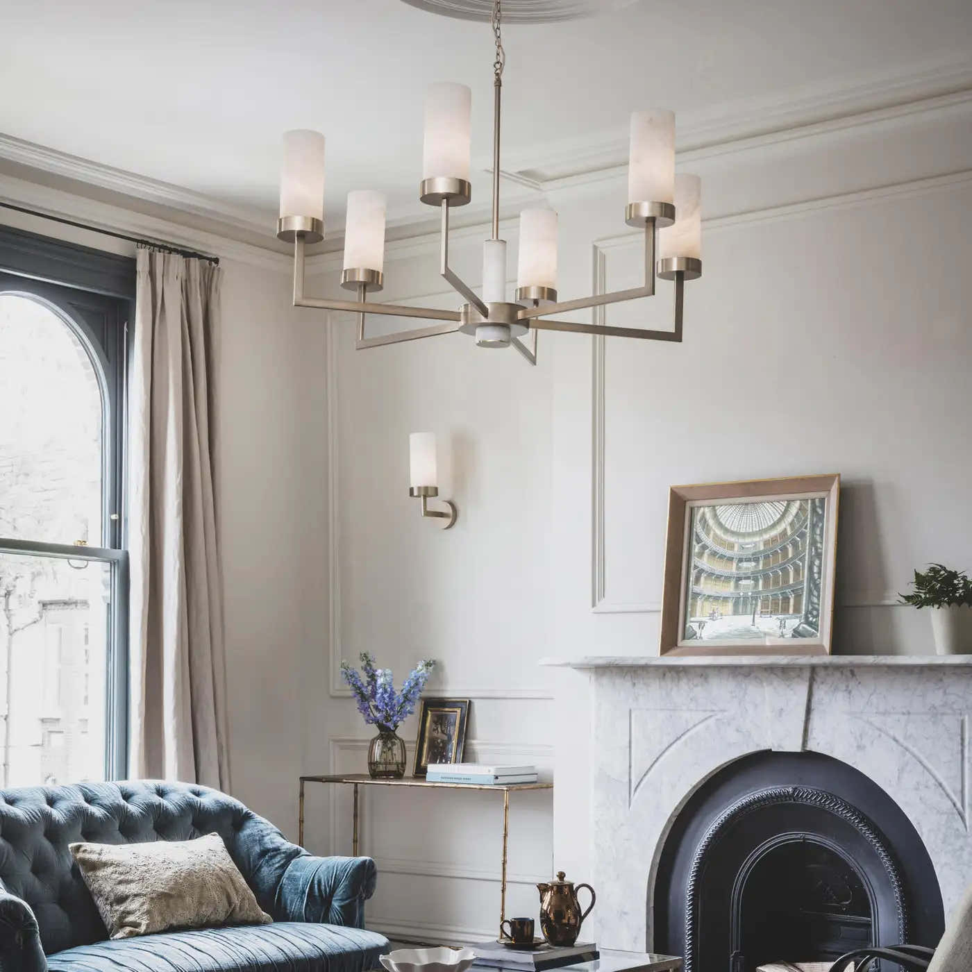 Contemporary  Alabaster 6-arm Compass Chandelier