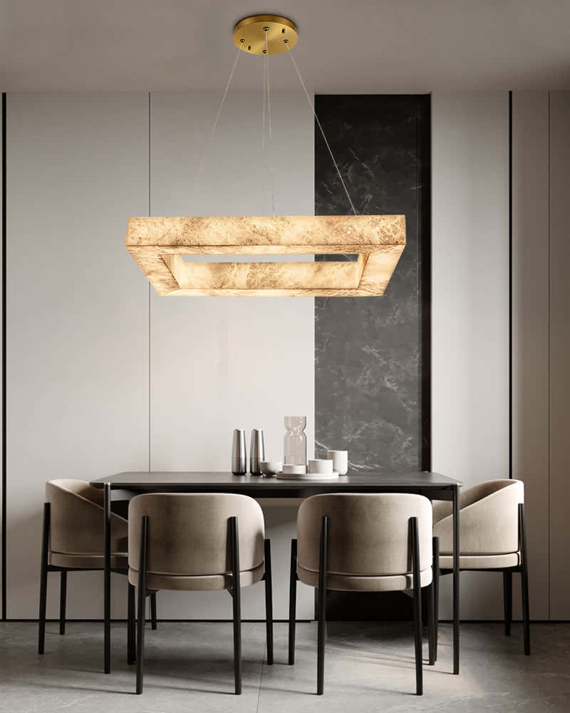 Square/Rectangle Large Alabaster Chandelier, 20" 24" 32" 40" 58" 60" 71" 79" Dia