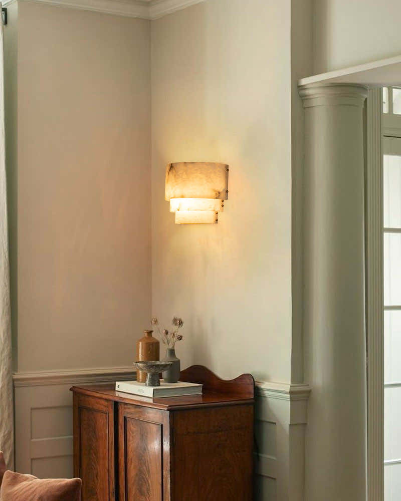 3 Tier White Round Alabaster Chain Pendant Light Fitting in Brass 10in