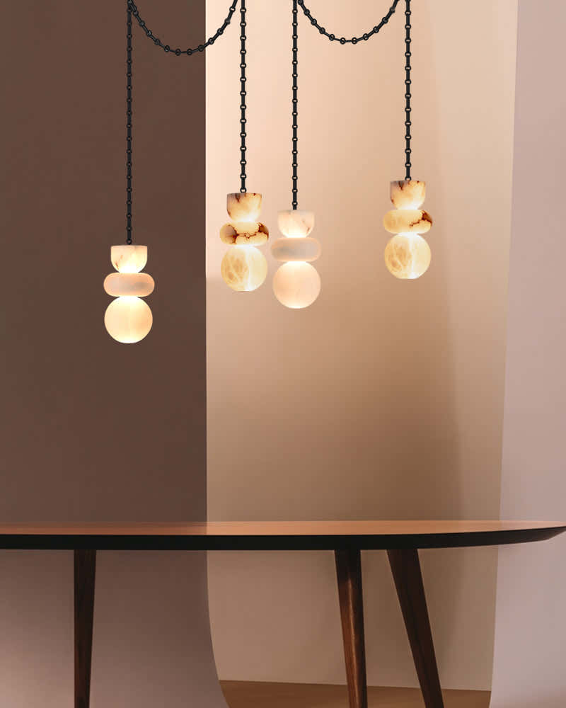 7 lights 6" Wide Multi Light LED Pendant Light Fixtures white alabaster indoor lighting