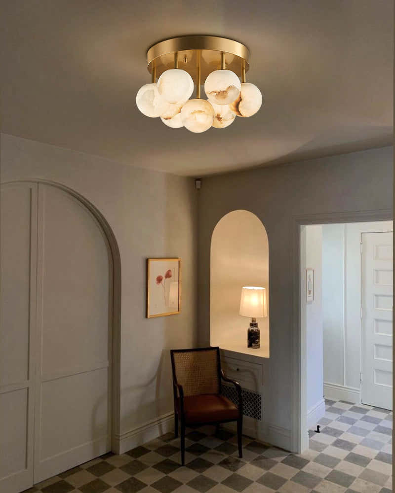 Alabaster Semi Flush Mount with Etched Opal Marble Shades