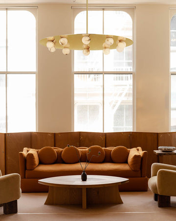 Alabaster Globes LED Disc Pendant Light in Lacquered Brass/Black Stainless Frame