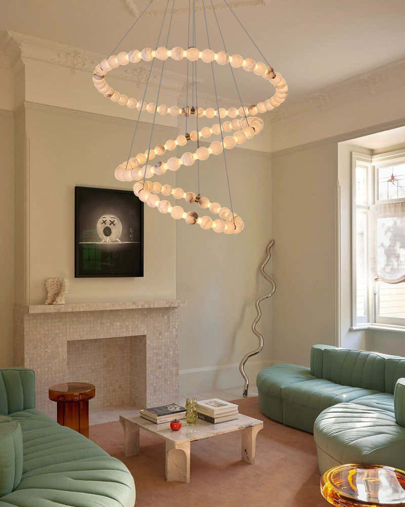 Modern Pearl Alabaster Necklace Circle Triple Chandelier with Dia 60+80+100cm