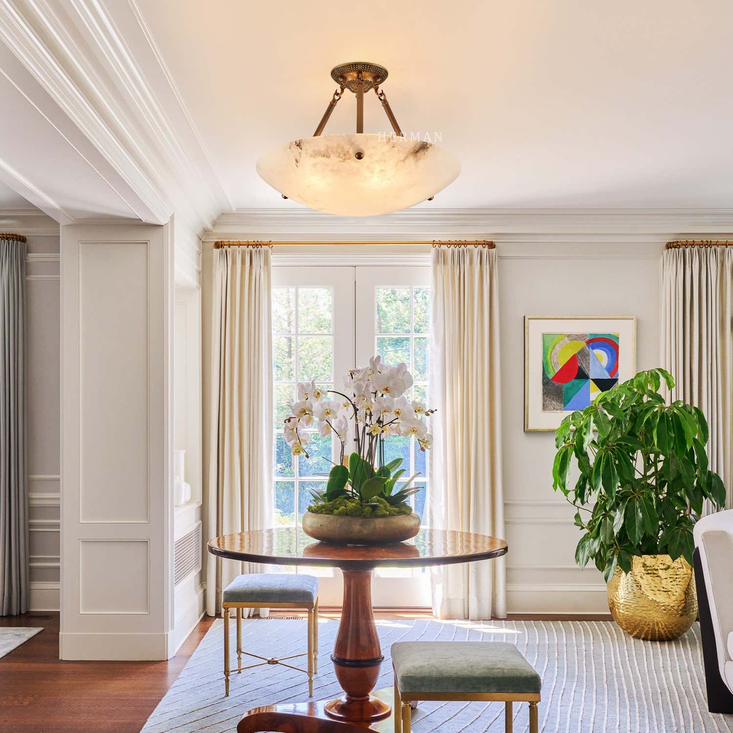 Vintage Round Alabaster Ceiling Lamps