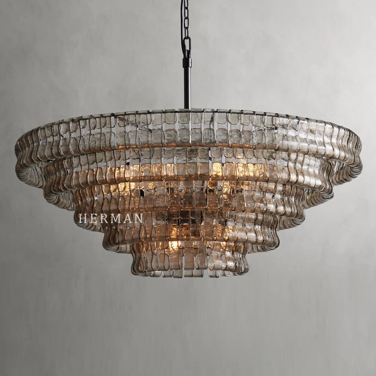 Amor 5-Tier Ghiaccio Glass Pendant Round Chandelier 48"