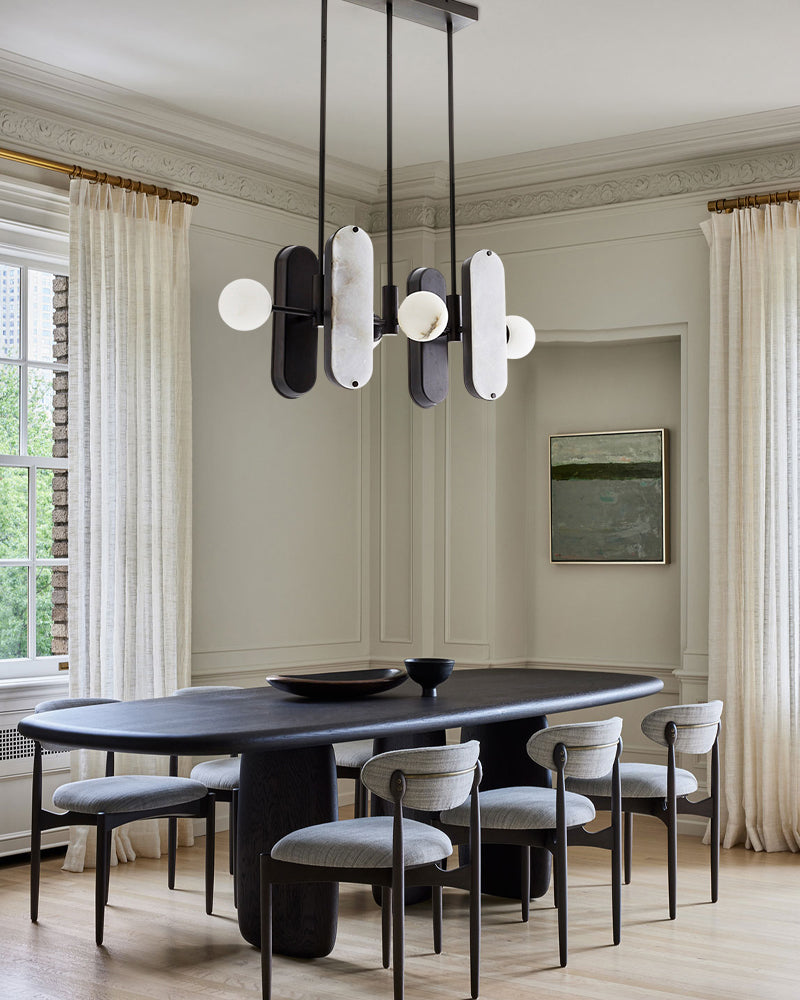 8-Light LED Linear Pendant Lighting in White Alabaster