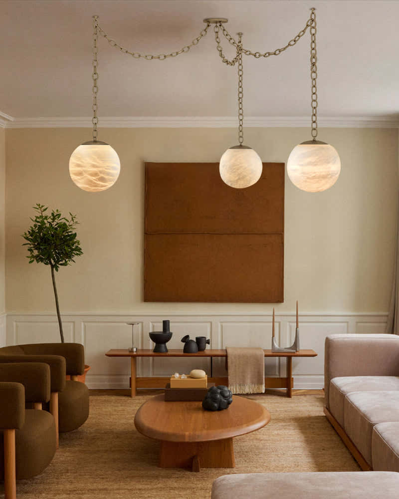 Alabaster Globe Swag Pendants Indoor Lighting with Brass/Black Chain in adjustable
