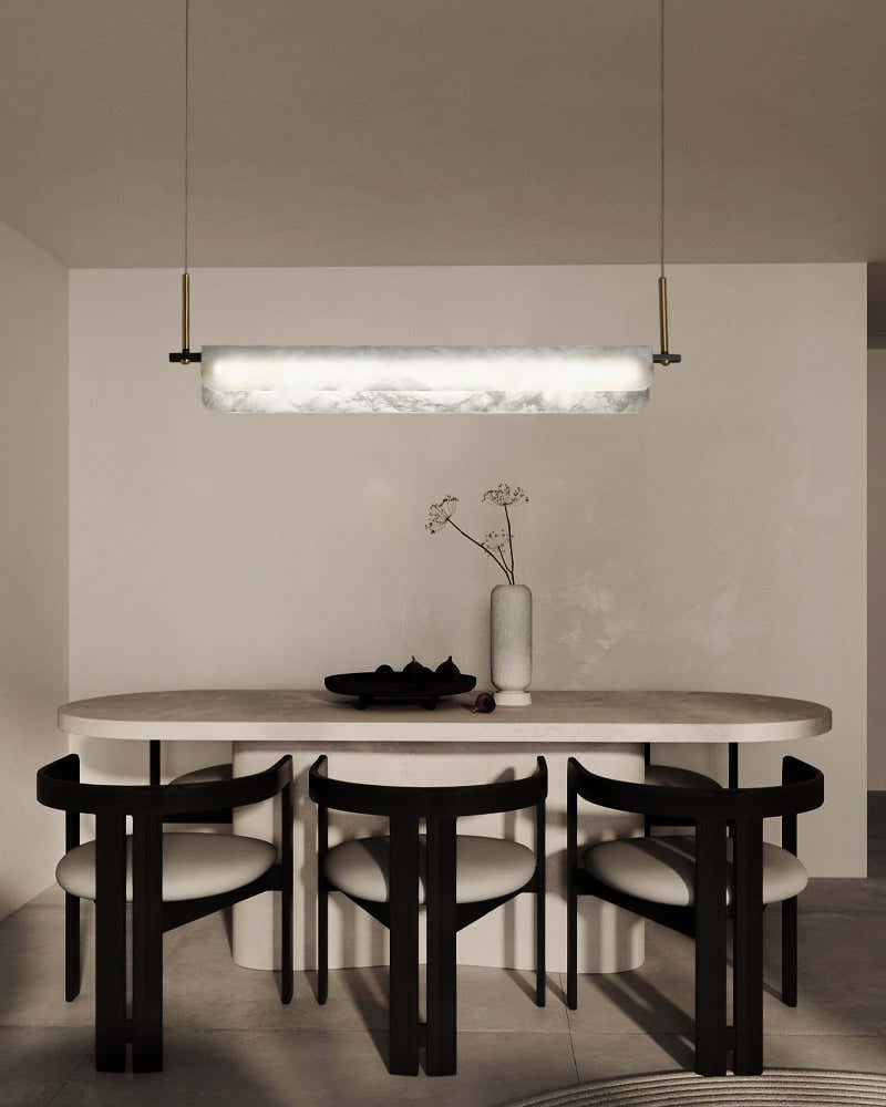 Modern Linear Black Metal Elegant Alabaster Pendant for Living room Lighting