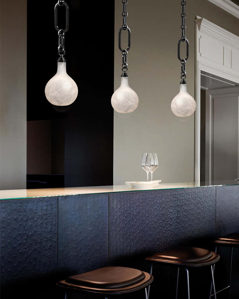 Cluster White Alabaster Globe Pendant Light with adjustable chain