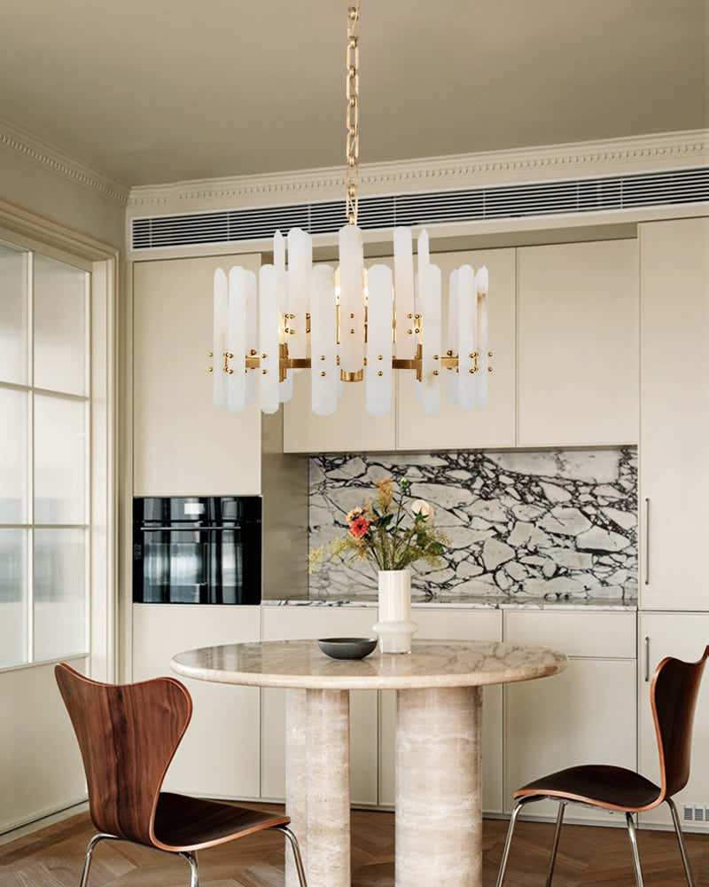 Large Alabaster Rectangular Chandelier Wide 40“ 45” with Chrome Frame for dining room