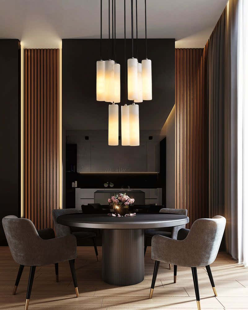 Elegant Lighting Linear Nature Stone 2" Wide Alabaster Chandelier