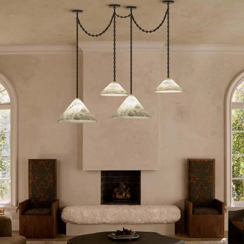 Multi-Head Matte White Alabaster Cone Hanging Kitchen Pendant Light