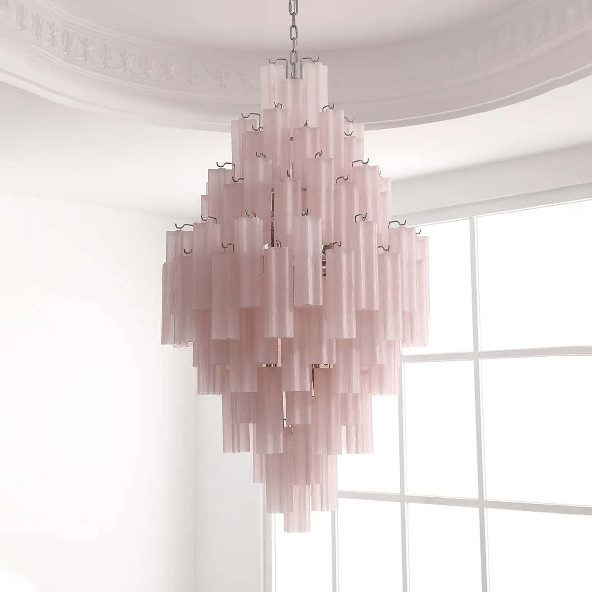 Petalia Murano Glass Diamond Chandelier 54"H - Frosted Glass