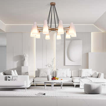 Sulis White Ceramics Round Chandelier 44", 10-lights