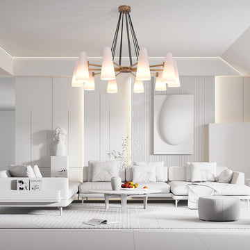 White Ceramics Round Chandelier 44", 10-lights