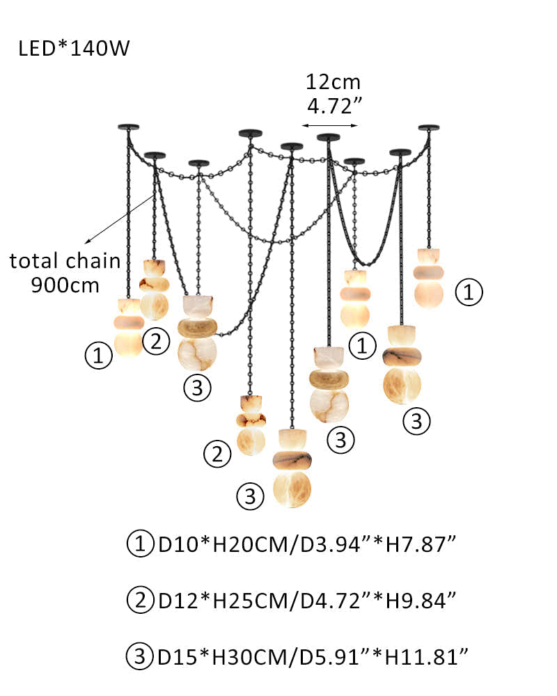 7 lights 6" Wide Multi Light LED Pendant Light Fixtures white alabaster indoor lighting
