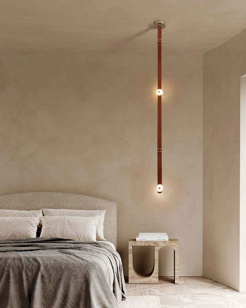 LED Mini SNAPS Module Ceiling Alabaster Pendant Light with Brown Leather Straps