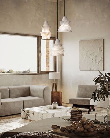 Brianna Alabaster Dining Table Pendant Modern Stacked Conical Pendant Light
