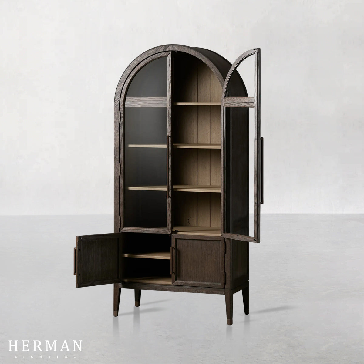 Hattie Glass Accent Cabinet in Oak 36"W 46"W