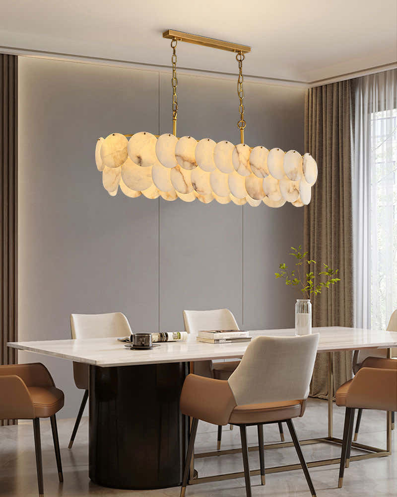 Multi layers Spanish White Alabaster Shell Marble Chandelier lamp in Brass