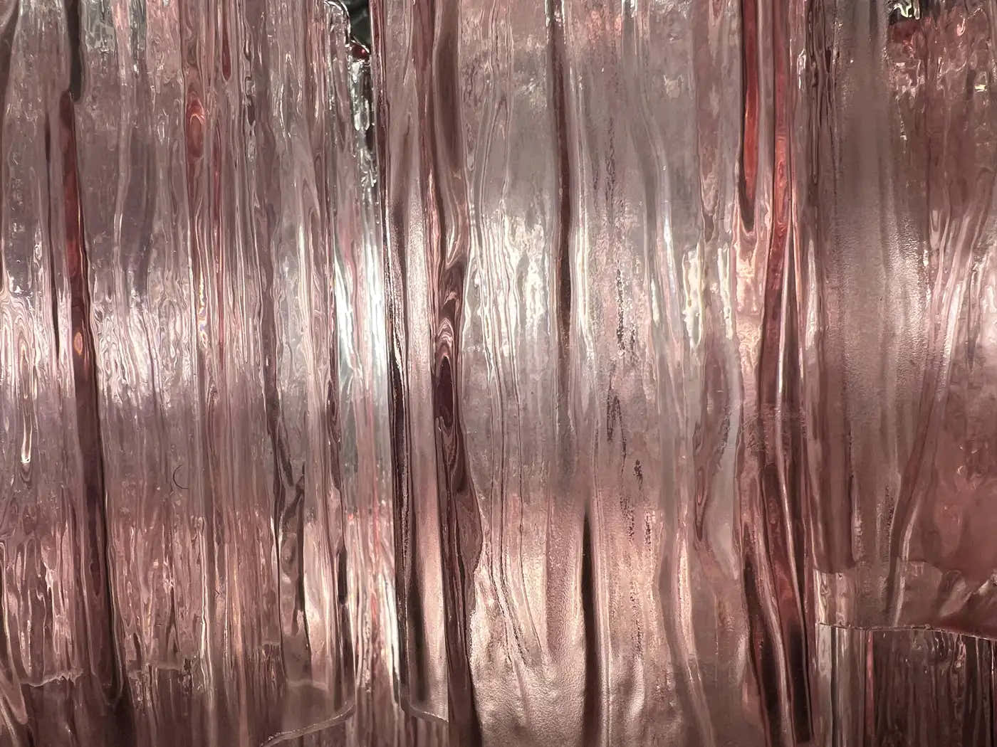 Pair Magnificent Murano Glass Chandeliers, 101 Pink Tube Glasses
